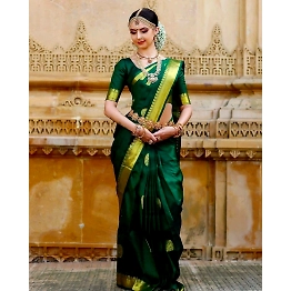 YNF Soft Lichi Silk Saree with Golden Jari, Peacock Design & Heavy Jacquard Border