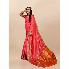 Soft Organza Silk Saree with Meenakari Weaving, Zari Pallu, and Silk Blouse Piece