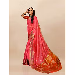 Soft Organza Silk Saree with Meenakari Weaving, Zari Pallu, and Silk Blouse Piece