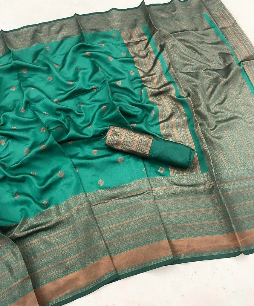 Soft Silk Saree with Copper Jari Work, Rich Design, and Jacquard Border Blouse Piece-Rama-5