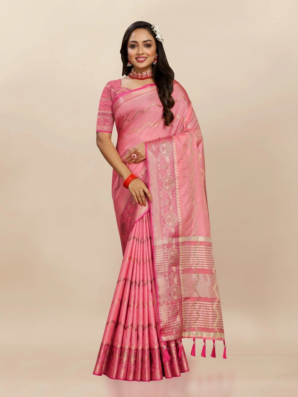 Soft Katan Silk Saree with Zari Weaving Design, Pallu, Border &amp; Silk Blouse Piece-RMNX-293-Peach