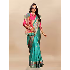 Soft Organza Silk Saree with Meenakari Weaving, Zari Pallu, and Silk Blouse Piece