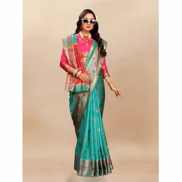 Soft Organza Silk Saree with Meenakari Weaving, Zari Pallu, and Silk Blouse Piece