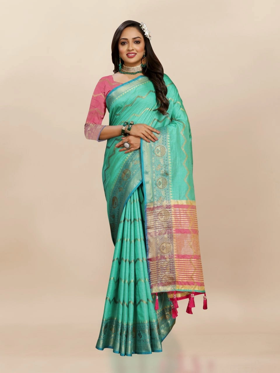 Soft Katan Silk Saree with Zari Weaving Design, Pallu, Border &amp; Silk Blouse Piece-Rama-2