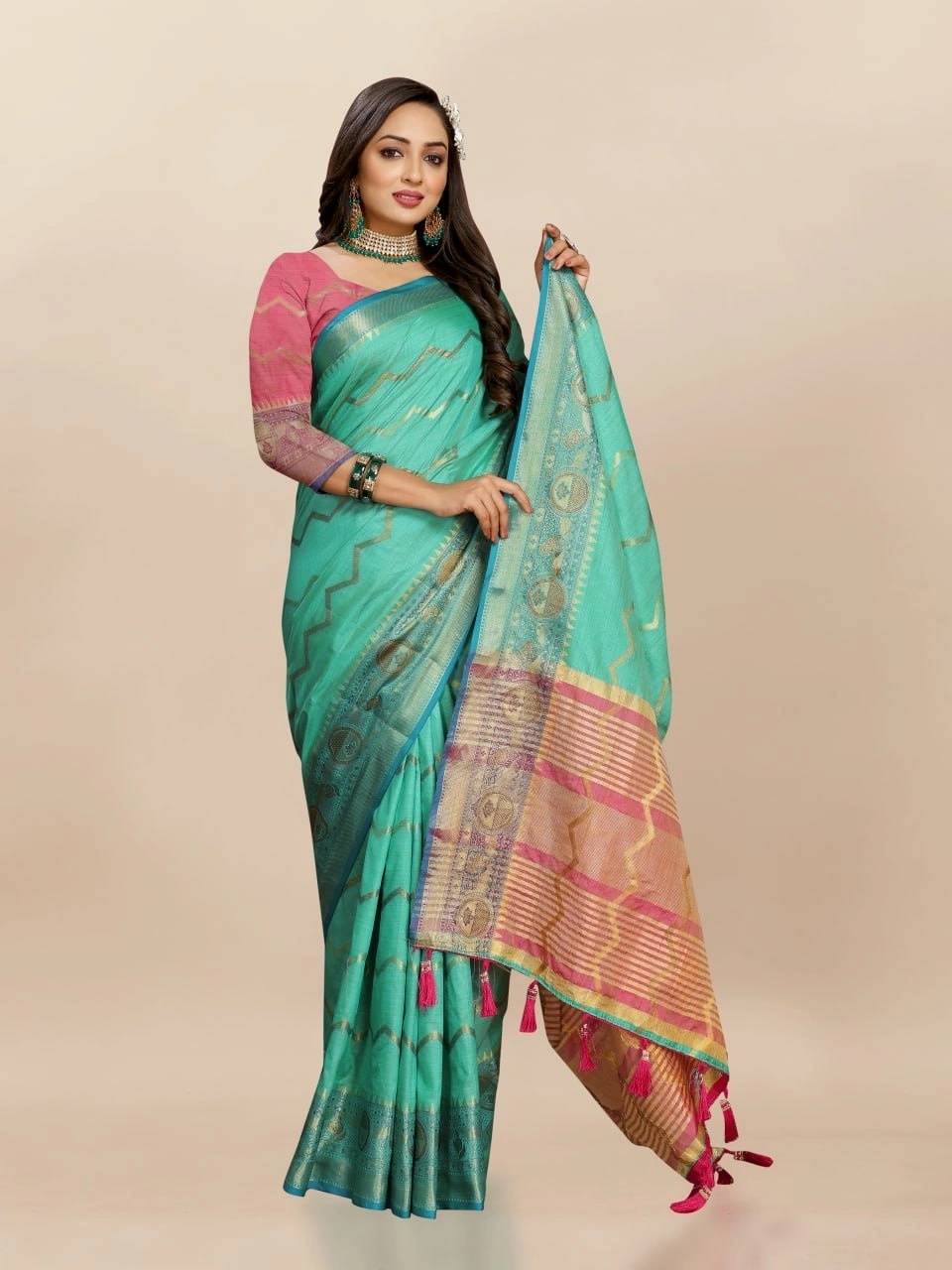 Soft Katan Silk Saree with Zari Weaving Design, Pallu, Border &amp; Silk Blouse Piece-Rama-3