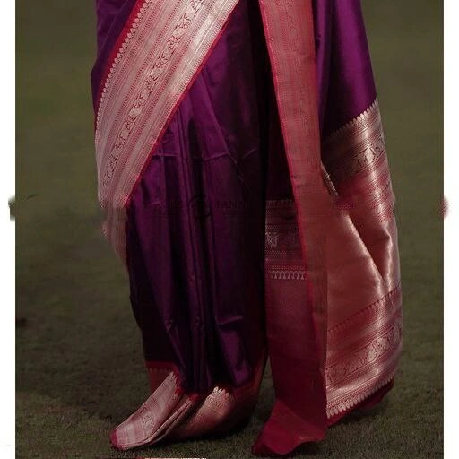 Soft Lichi Silk Saree with Golden Jari, Heavy Jacquard Border &amp; Rich Pallu-Purple-3