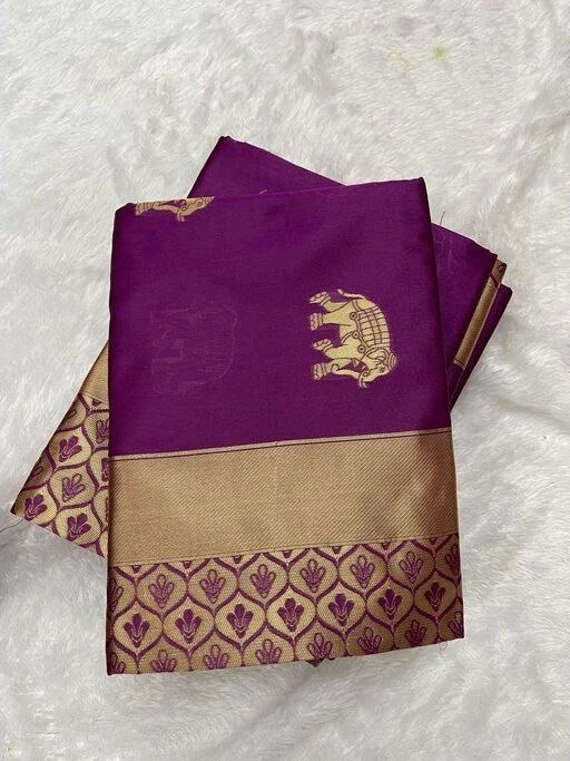 Soft Lichi Silk Saree with Golden Jari, Heavy Jacquard Border, and Rich Pallu-Purple-4