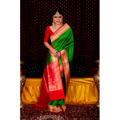 YNF Soft Lichi Silk Saree with Golden Jari Border and Trendy Rich Pallu