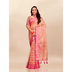 Soft Katan Silk Saree with Rich Zari Weaving Design, Border, and Tassels, Silk Blouse Included