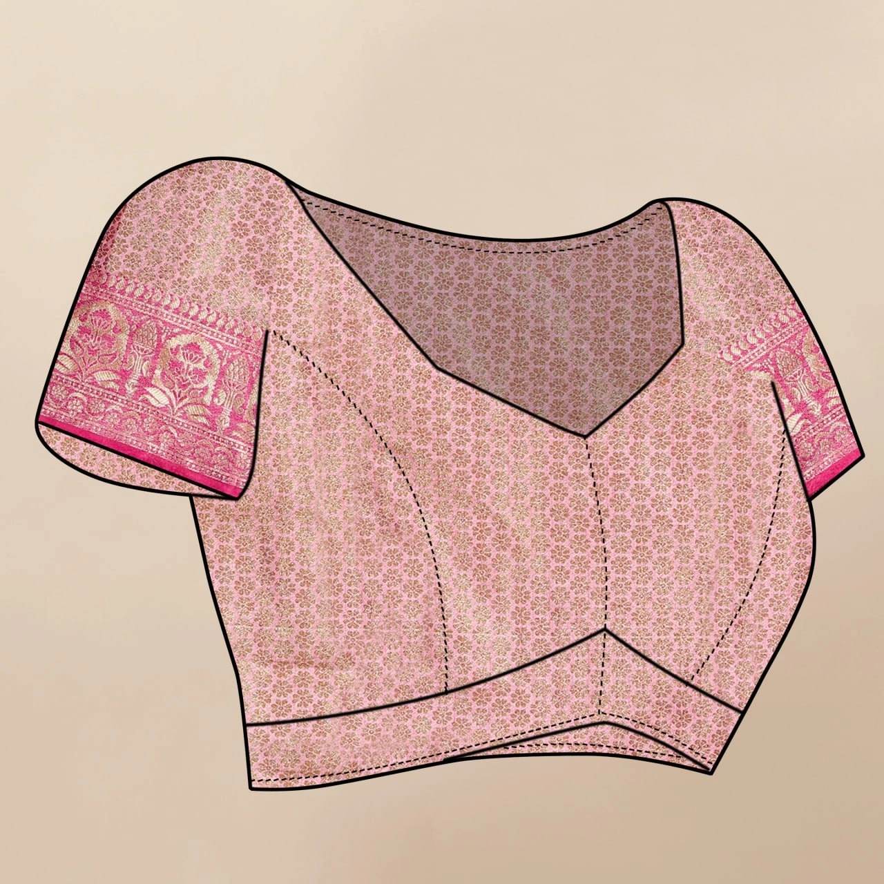 Soft Katan Silk Saree with Rich Zari Weaving Design, Border, and Tassels, Silk Blouse Included-Pink-5