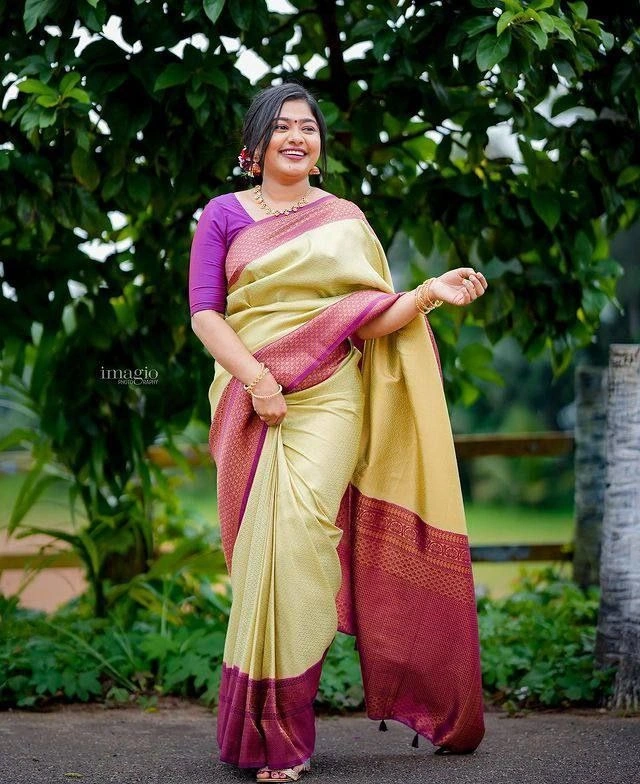 Soft Silk Saree with Copper Jari Work, Rich Design, and Jacquard Border Blouse Piece-Beige-2