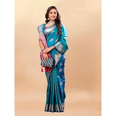 Soft Silk Saree with Rich Zari Weaving, Zari Border, Tessels, and Silk Blouse Piece