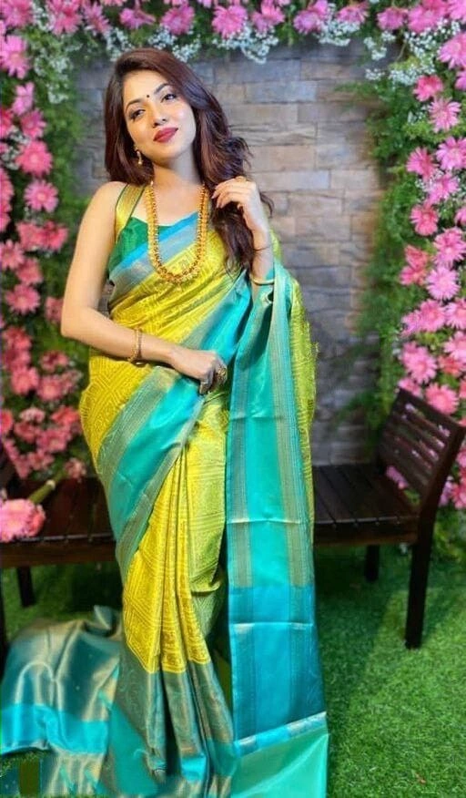 Soft Lichi Silk Saree with Golden Jari, Heavy Jaquard Border &amp; Rich Pallu-Lemon Yellow-1