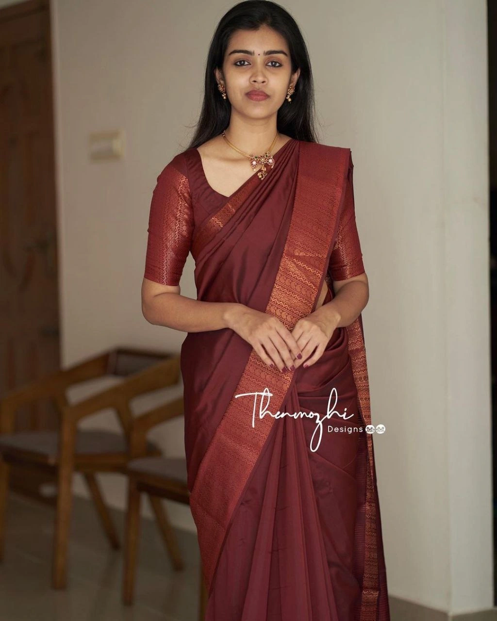 Soft Silk Saree with Copper Jari Work, Rich Design, and Jacquard Border Blouse Piece-SRIline-Maroon