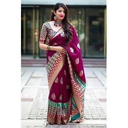 YNF Elegant Soft Lichi Silk Saree with Golden Jari & Heavy Jacquard Border