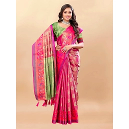 Soft Kanjivaram Silk Saree with Rich Zari Weaving and Tassel-Embellished Pallu