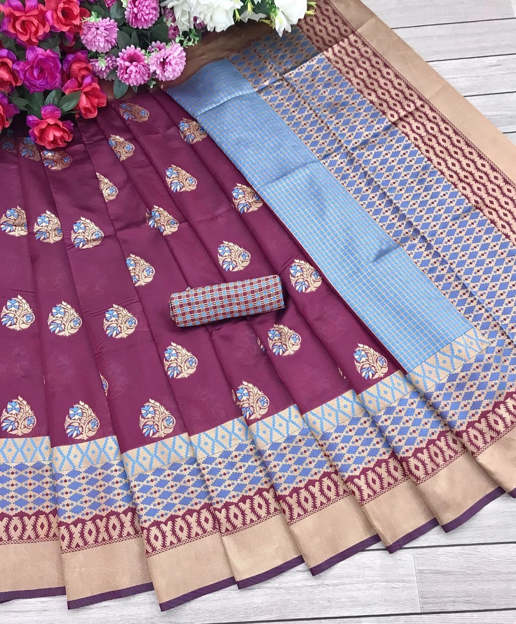 Elegant Soft Lichi Silk Saree with Golden Jari &amp; Heavy Jacquard Border-Wine-5