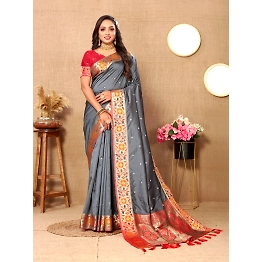 YNF Soft Paithani Silk Saree with Meenakari Design, Zari Border & Silk Blouse Piece