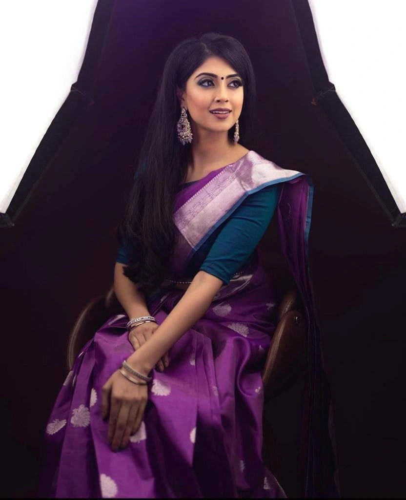 Soft Lichi Silk Saree with Silver Jari, Heavy Jaquard Border, Rich Pallu, and Blouse Piece-Purple-2