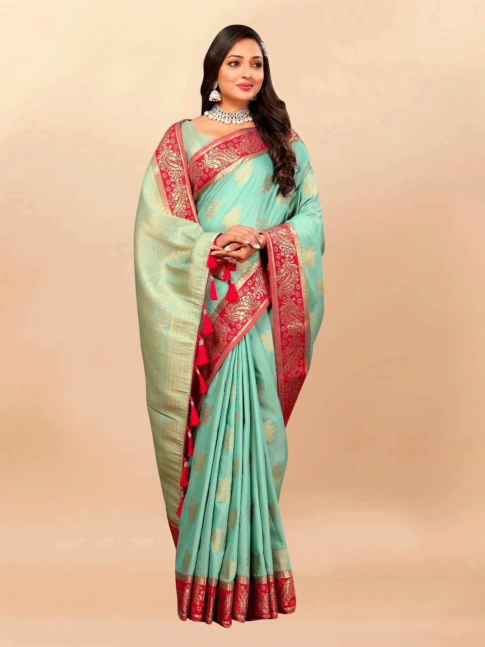 Soft Cotton Saree with Rich Zari Weaving Pallu, Contrast Border, and Silk Blouse Piece-RMNX-304-Rama