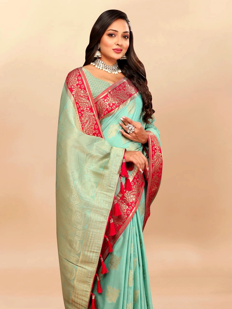 Soft Cotton Saree with Rich Zari Weaving Pallu, Contrast Border, and Silk Blouse Piece-Rama-3