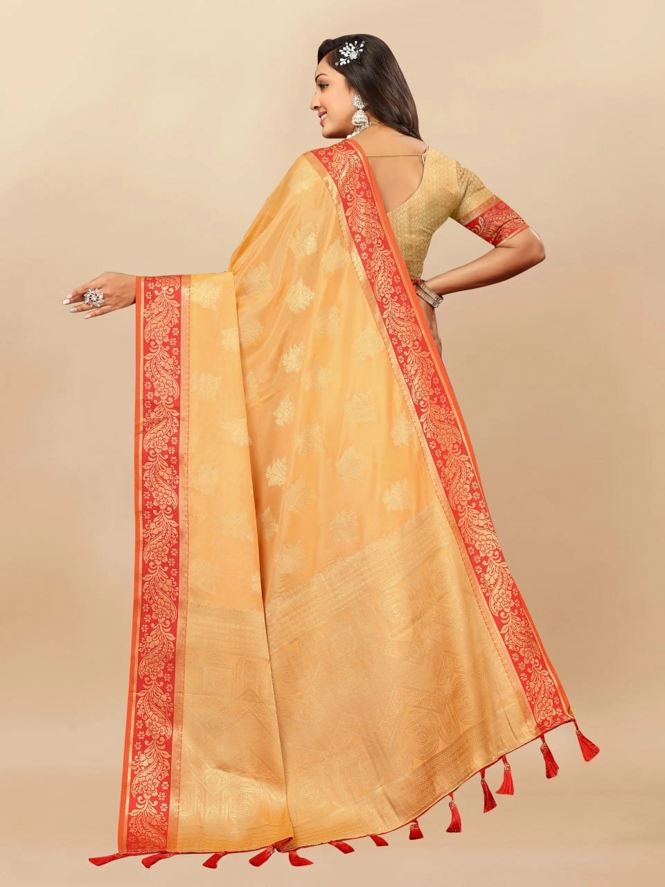 Soft Cotton Saree with Rich Zari Weaving Pallu, Contrast Border, and Silk Blouse Piece-Yellow-4