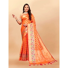 Soft Silk Saree with Gold Zari Lehriya, Rich Meenakari Weaving & Tassel Pallu, Silk Blouse