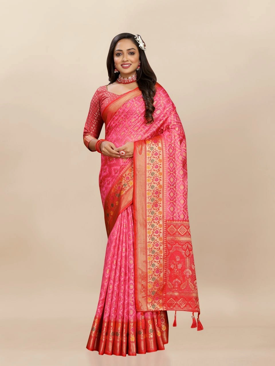 Soft Organza Silk Saree with Elegant Meenakari Weaving Design-RMNX-306-Peach