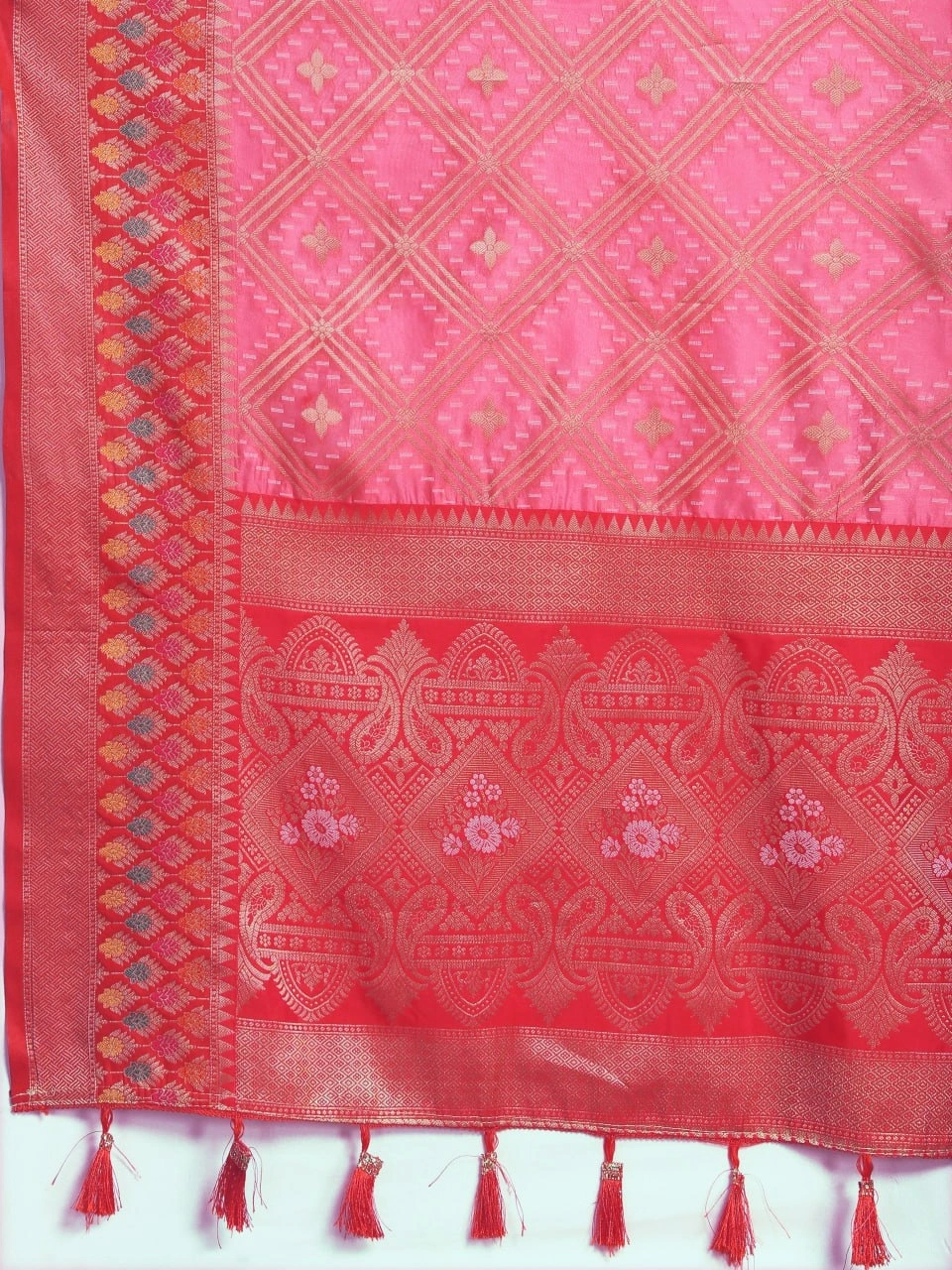 Soft Organza Silk Saree with Elegant Meenakari Weaving Design-Pink-4