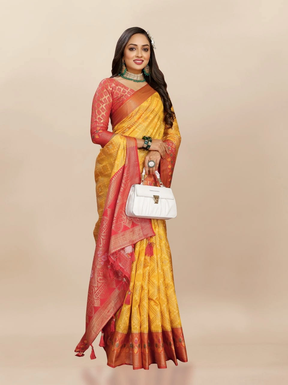 Soft Organza Silk Saree with Elegant Meenakari Weaving Design-RMNX-307-Yellow