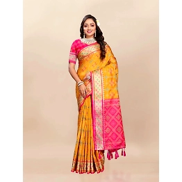 YNF Soft Patola Silk Saree with Meenakari Zari Motifs, Rich Pallu, and Silk Blouse Piece