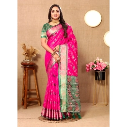 YNF Soft Patola Silk Saree with Meenakari Zari Motifs, Rich Pallu, and Silk Blouse Piece