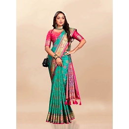 YNF Soft Patola Silk Saree with Meenakari Zari Motifs, Rich Pallu, and Silk Blouse Piece