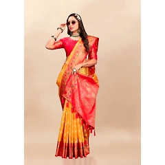 Soft Organza Silk Saree with Meenakari Weaving, Rich Pallu, Zari Border & Silk Blouse
