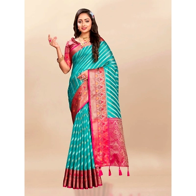 YNF Soft Organza Silk Saree with Meenakari Weaving, Rich Pallu, Zari Border & Silk Blouse
