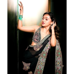 Faux Georgette Sequins Embroidered Saree with Cutwork & Unstitched Blouse - 5.5m