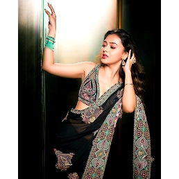 Faux Georgette Sequins Embroidered Saree with Cutwork & Unstitched Blouse - 5.5m