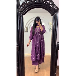 Elegant Chinon Gown with Silk Inner, Print &amp; Embroidery Work, Free Size, Includes Dupatta