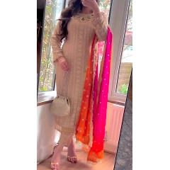 Elegant Faux Georgette Embroidered Suit with Dupatta | Sizes M-XXL | Free Size Pants