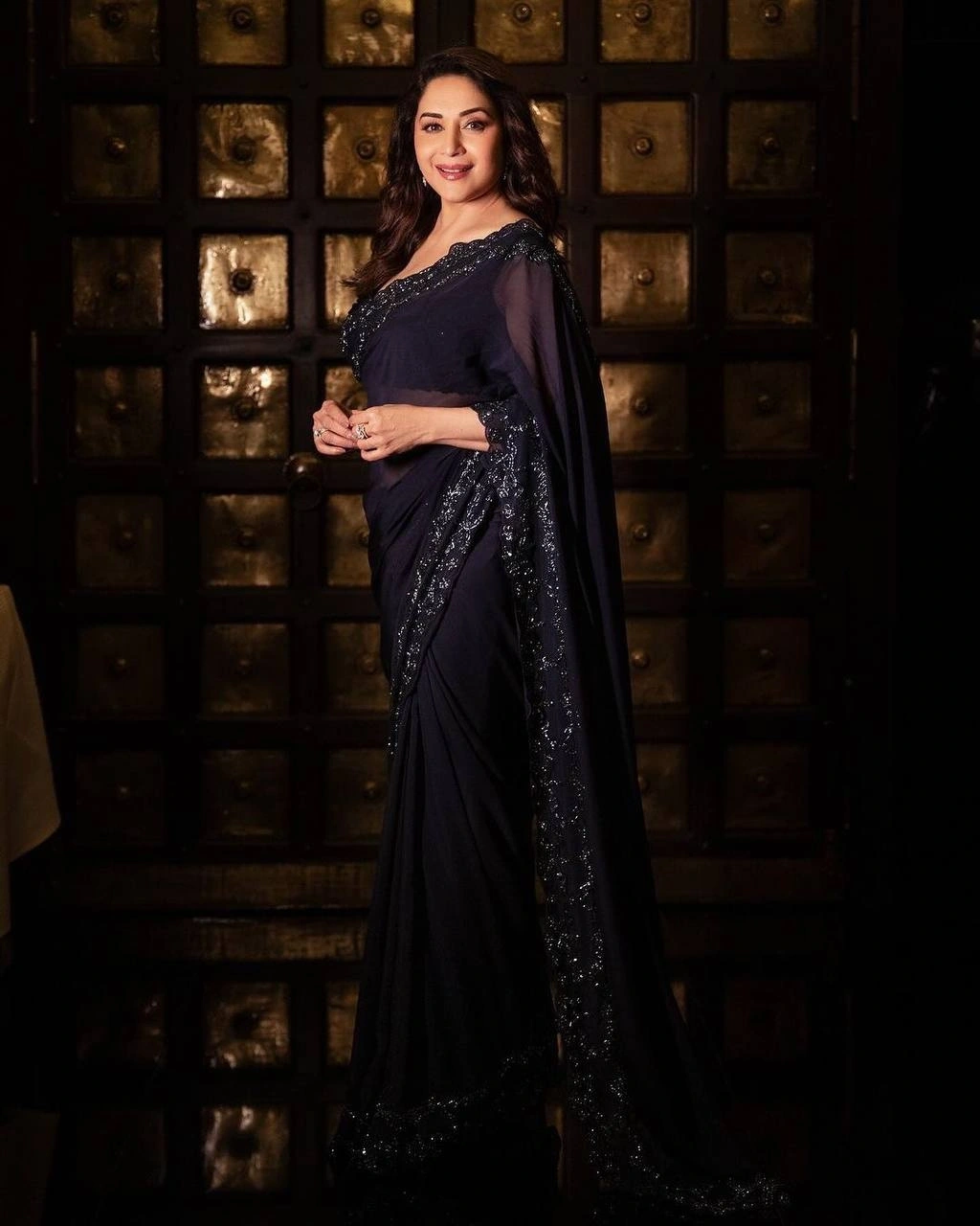 Georgette Saree with 3mm Sequence Embroidery Work, Banglori Blouse, 850gm-RLG1820-Black