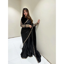 YNF Fancy Rangoly Cording Lace & Moti Work Saree with Velvet Embroidery Blouse 5.5m