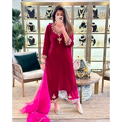Designer Dull Santoon Suit with GPO Lace Work & Fancy Latkan - Multiple Sizes Available