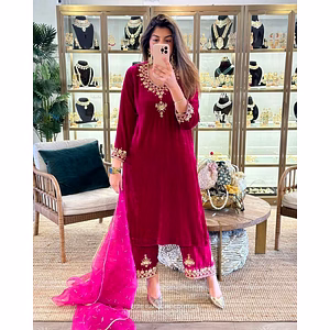 Designer Dull Santoon Suit with GPO Lace Work & Fancy Latkan - Multiple Sizes Available