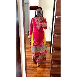 Elegant Designer Chinon Silk Suit Set with Sequins & Coding Work (M, L, XL)