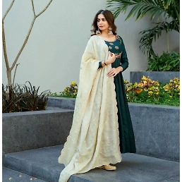 Elegant Designer Suit in Heavy Phantom Silk with Chanderi Silk Dupatta