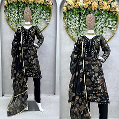 Elegant Tibby Silk Designer Suit with Digital Print, Sequins, Thread Work, Crepe Pants