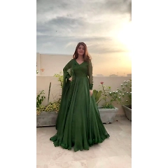 Elegant Designer Gown with Lace Work and Faux Georgette Dupatta - Multiple Sizes Available