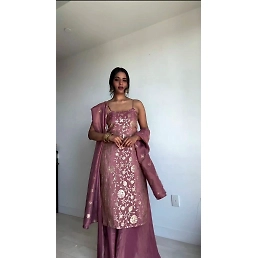 Elegant Designer Suit in Jimmy Chu Fabric with Thread & Sequence Work