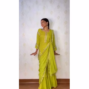 Designer Faux Georgette Suit with Thread & Sequin Work - Matching Sharara & Dupatta