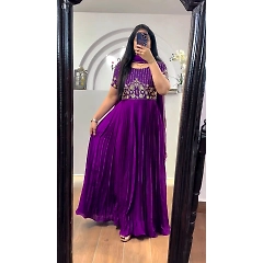 Elegant Faux Georgette Gown with Inner | Thread & Sequence Work | Includes Dupatta